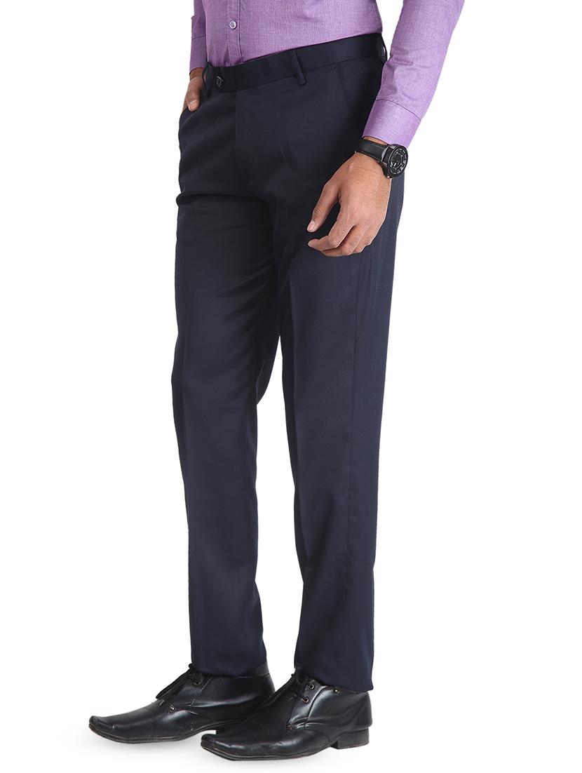 navy blue solid flat front formal trouser - 16925924 - Zoom Image - 2