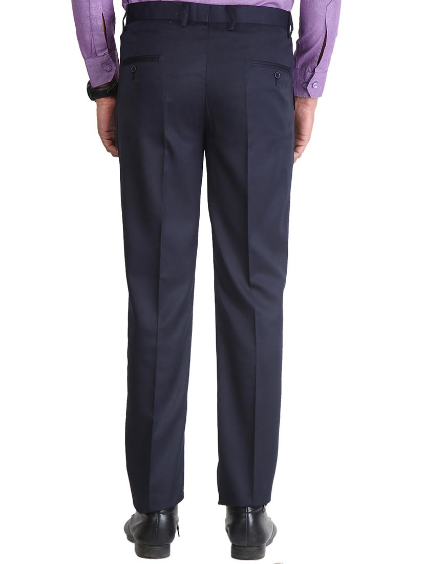 navy blue solid flat front formal trouser - 16925924 - Zoom Image - 3