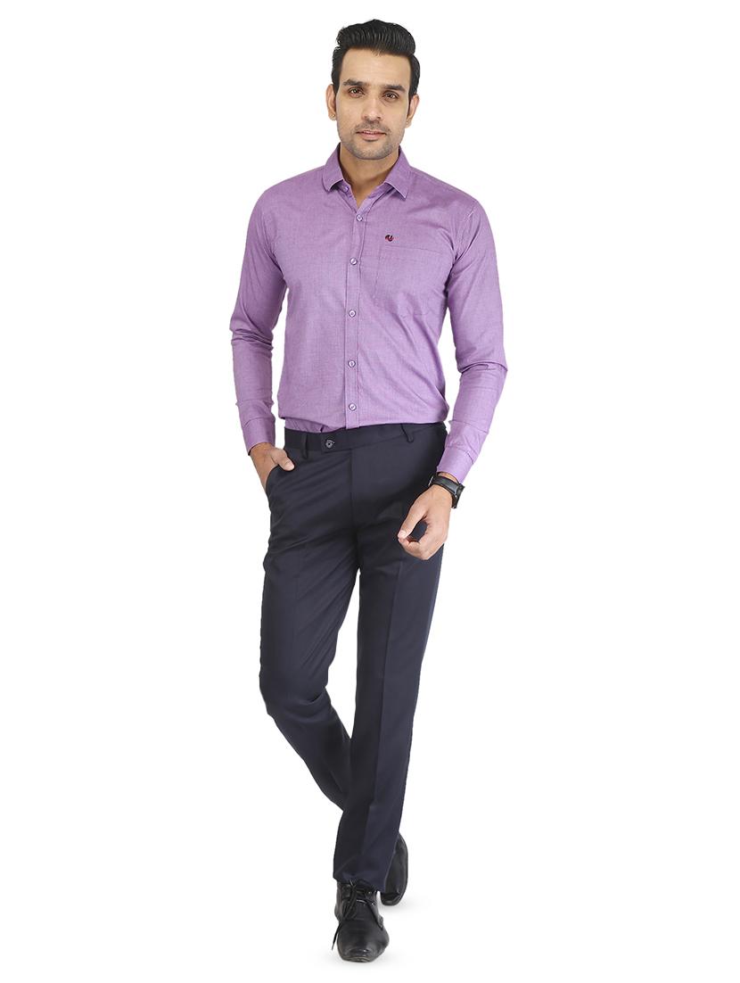 navy blue solid flat front formal trouser - 16925924 - Zoom Image - 4