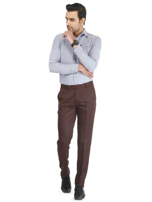 brown solid flat front formal trouser - 16925925 - Standard Image - 4