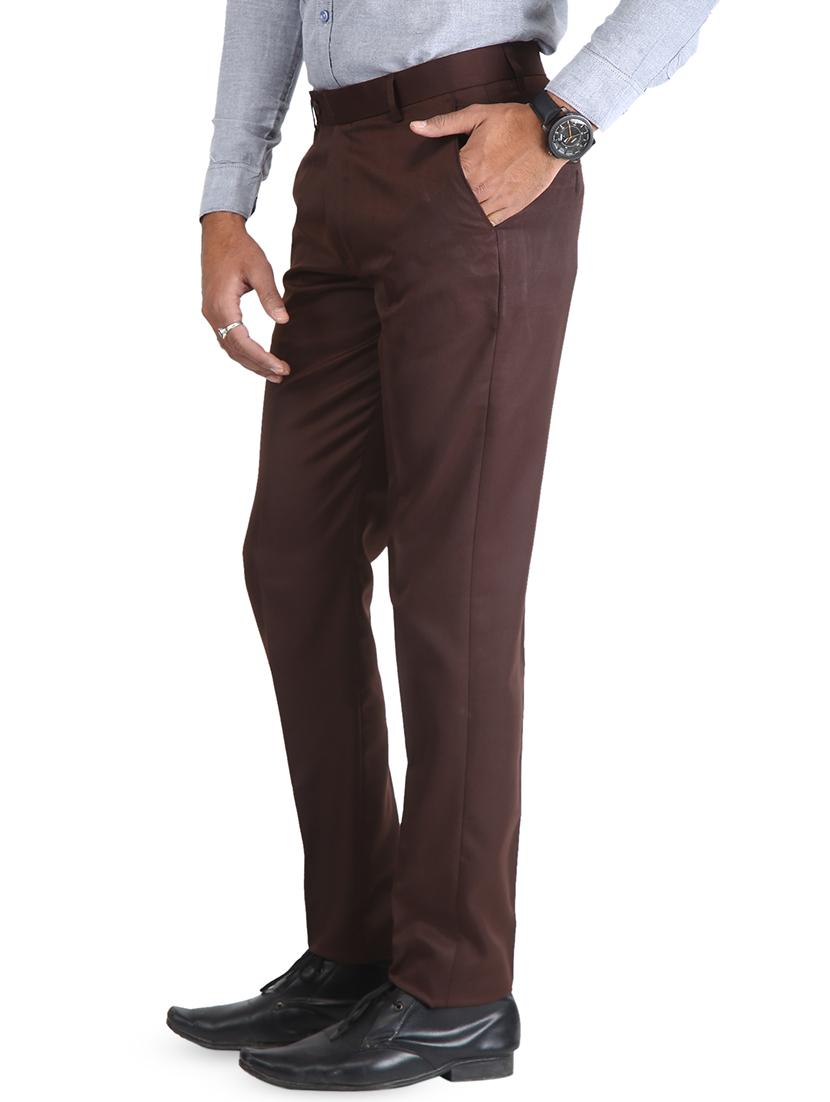 brown solid flat front formal trouser - 16925925 - Zoom Image - 2