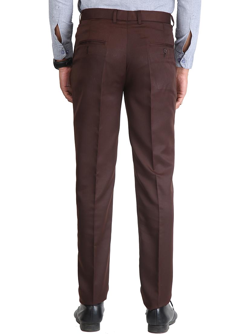 brown solid flat front formal trouser - 16925925 - Zoom Image - 3