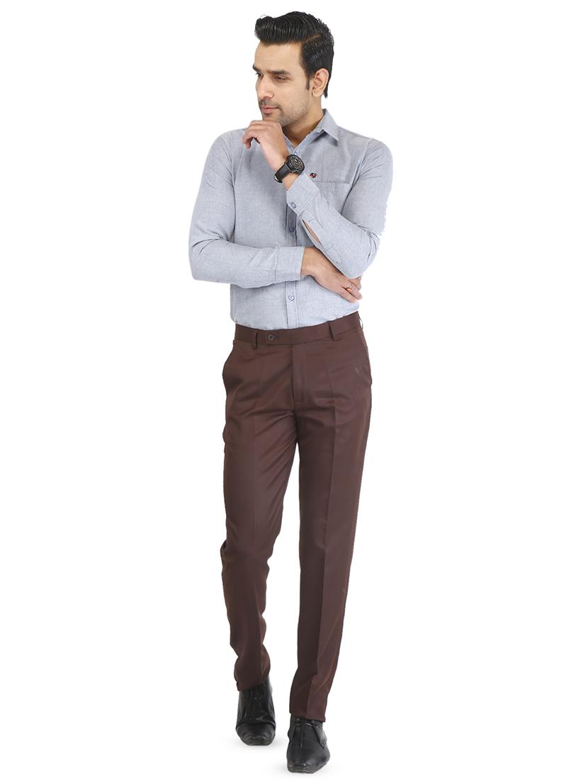 brown solid flat front formal trouser - 16925925 - Zoom Image - 4