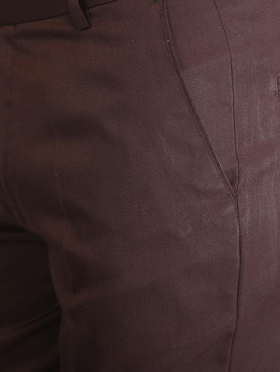 brown solid flat front formal trouser - 16925925 - Zoom Image - 5