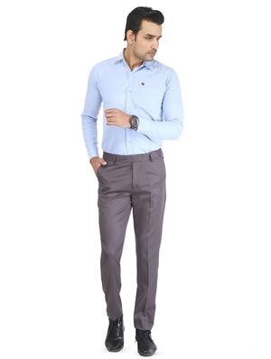 grey solid flat front formal trouser - 16925926 - Standard Image - 4