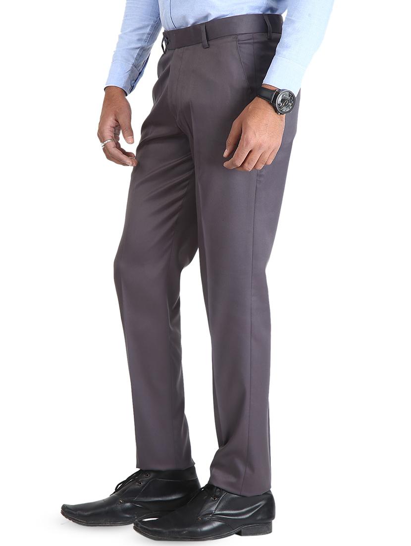 grey solid flat front formal trouser - 16925926 - Zoom Image - 2