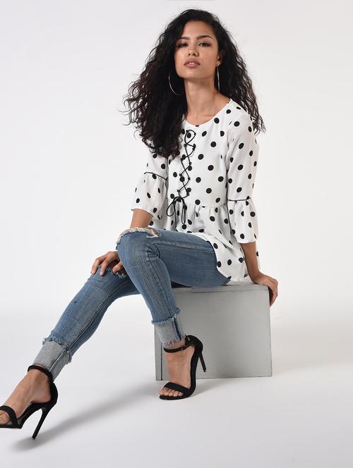lace up front polka dot a-line top - 16926045 - Standard Image - 1