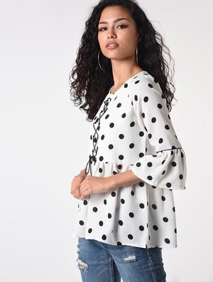 lace up front polka dot a-line top - 16926045 - Standard Image - 2