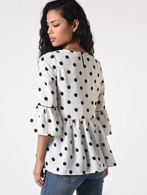 lace up front polka dot a-line top - 16926045 - Standard Image - 4