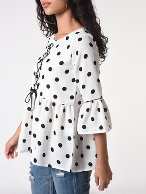 lace up front polka dot a-line top - 16926045 - Standard Image - 5