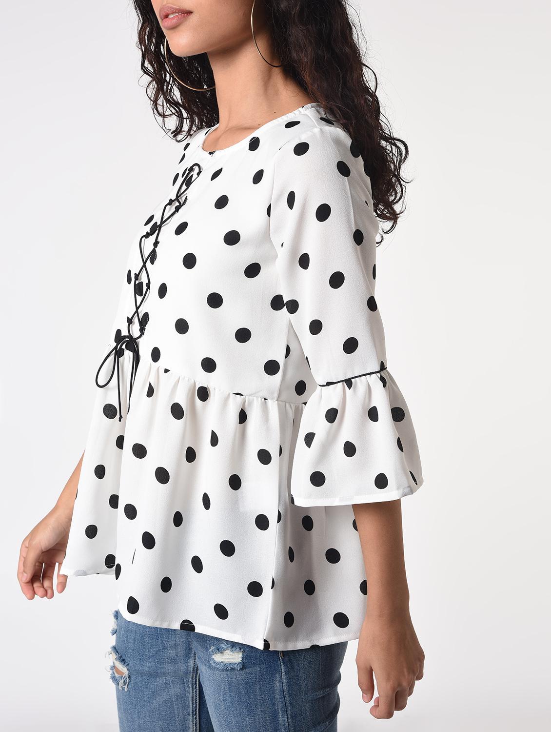 lace up front polka dot a-line top - 16926045 - Zoom Image - 5