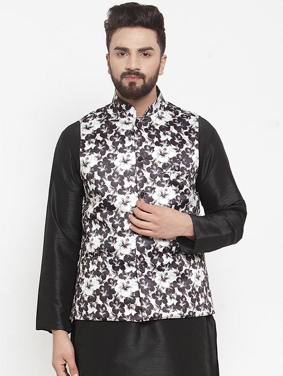 black printed silk nehru jacket - 16927422 - Zoom Image - 1