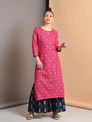 gold print straight kurta - 16928263 - Standard Image - 2