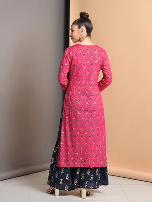gold print straight kurta - 16928263 - Standard Image - 3