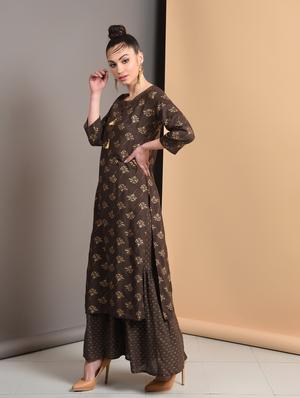 gold print straight kurta - 16928264 - Standard Image - 2