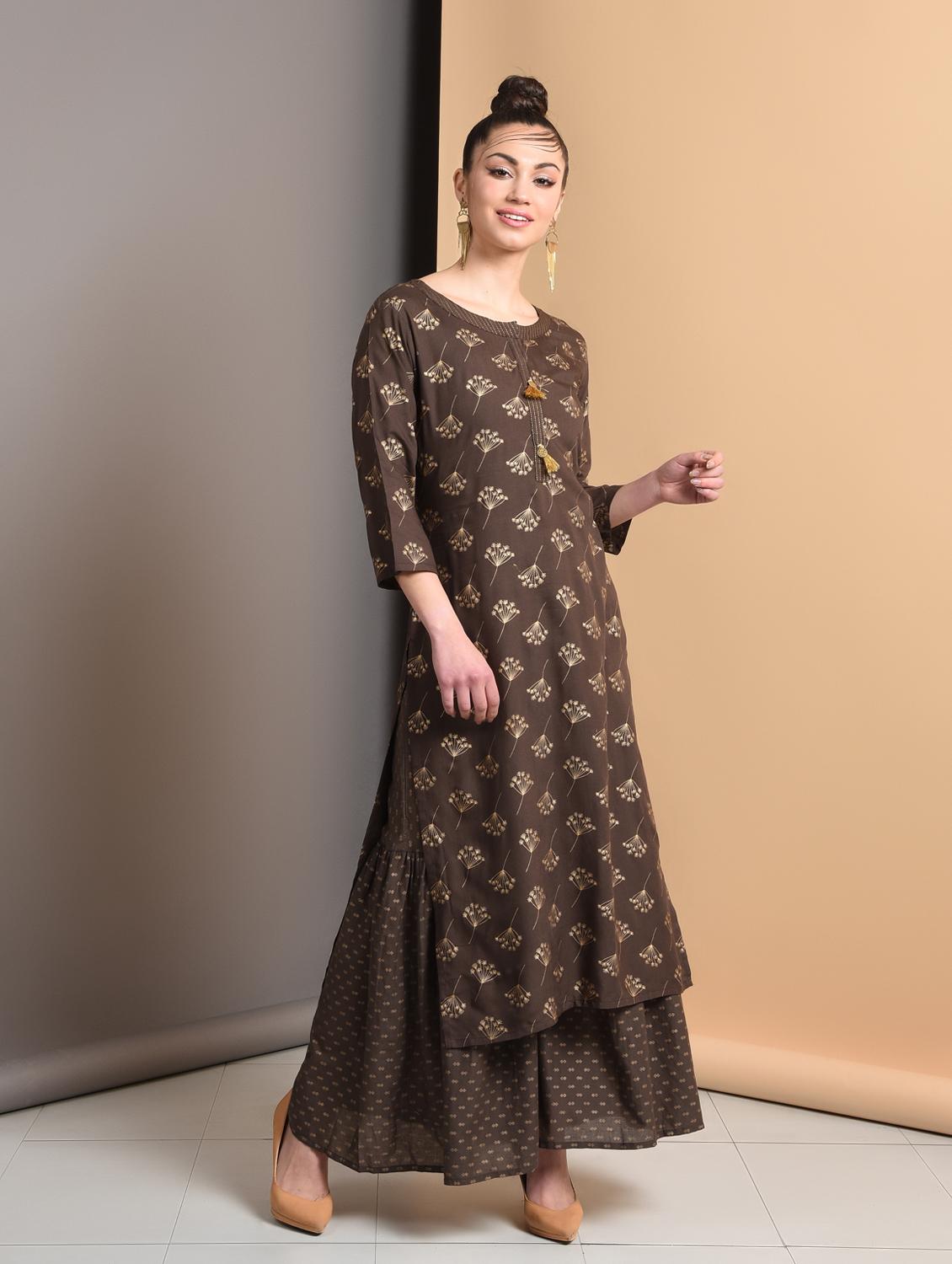 gold print straight kurta - 16928264 - Zoom Image - 1