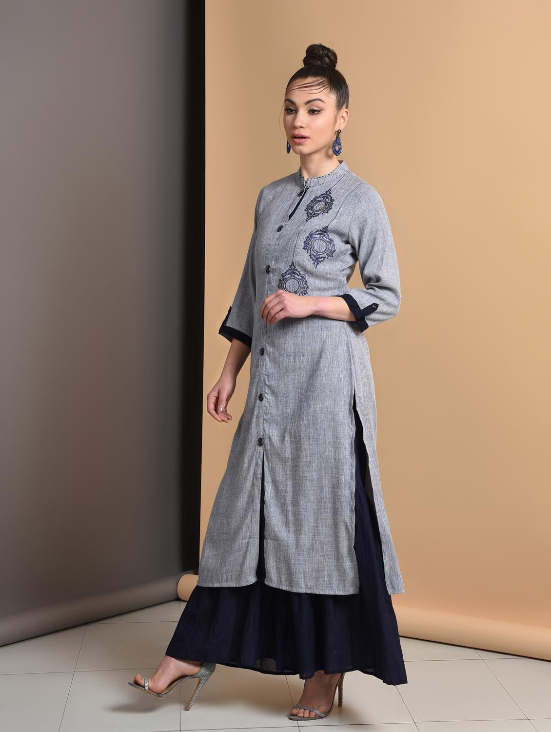 embroidered straight kurta - 16928271 - Zoom Image - 2