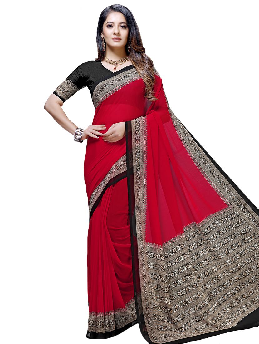 solid bordered saree with blouse - 16928878 - Zoom Image - 1