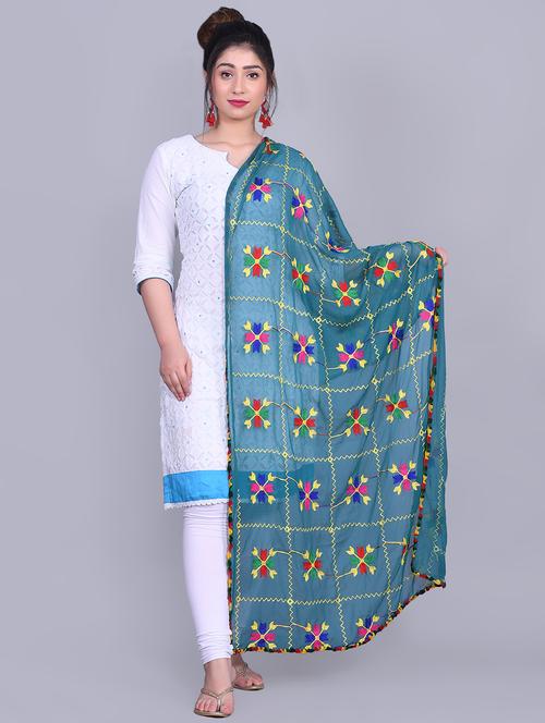 self design phulkari dupatta - 16929036 - Standard Image - 1