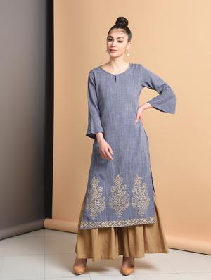 gold print straight kurta - 16929382 - Standard Image - 2
