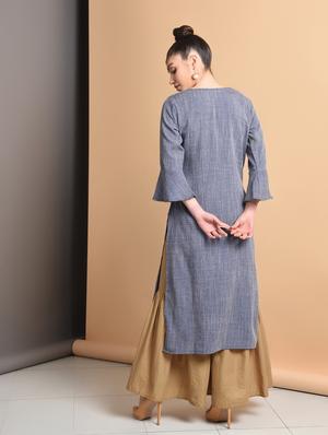 gold print straight kurta - 16929382 - Standard Image - 3