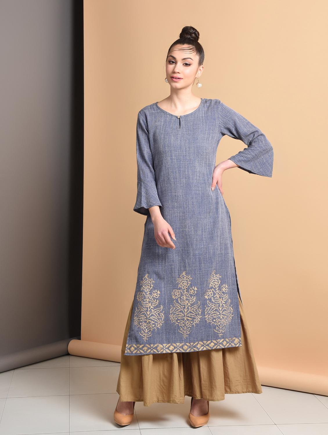 gold print straight kurta - 16929382 - Zoom Image - 2