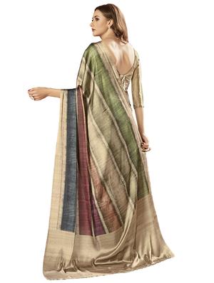 stripe printed saree with blouse - 16931914 - Standard Image - 2