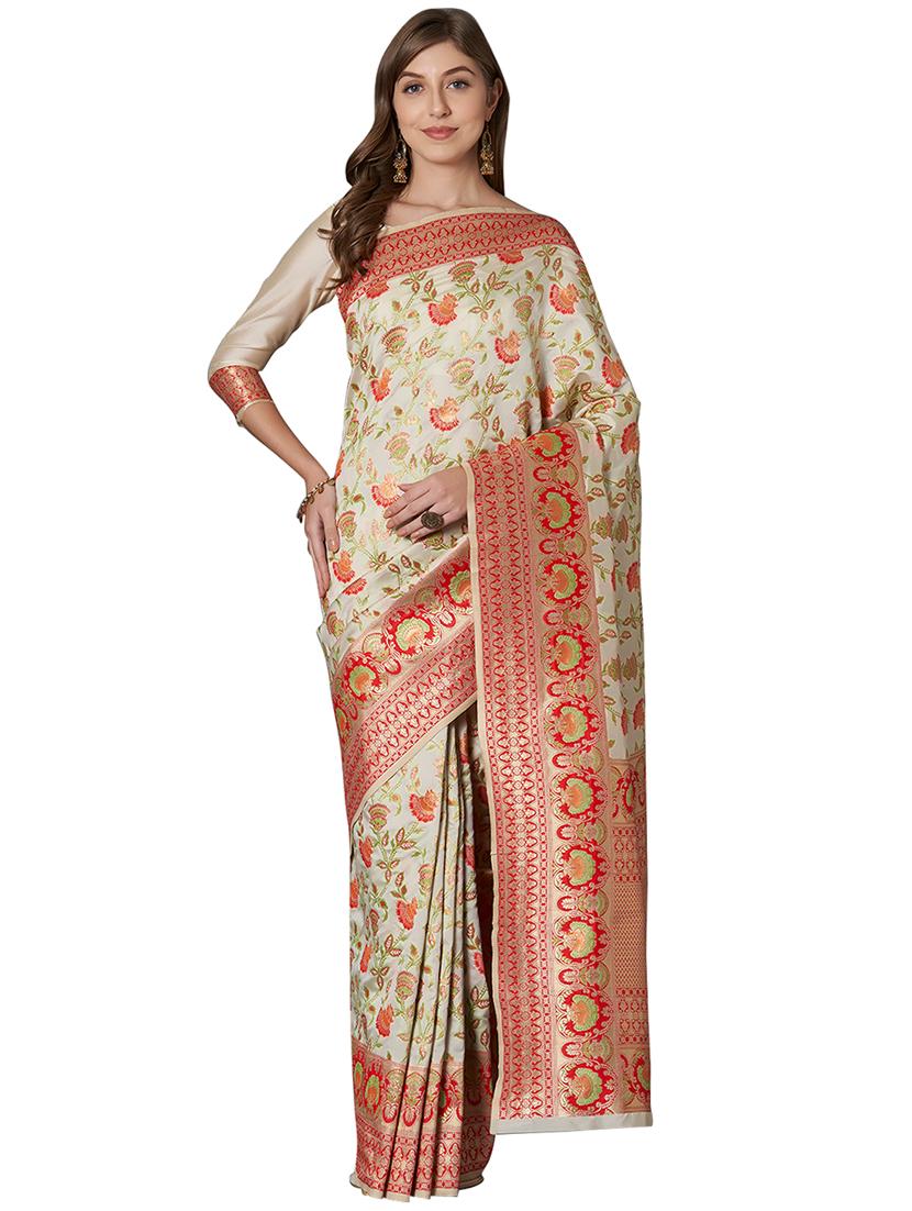 floral woven saree with blouse - 16931928 - Zoom Image - 1