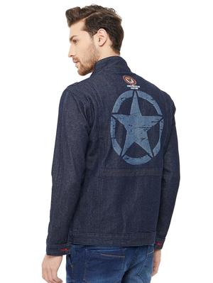 navy blue back printed denim jacket - 16932054 - Standard Image - 3