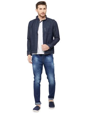 navy blue back printed denim jacket - 16932054 - Standard Image - 4