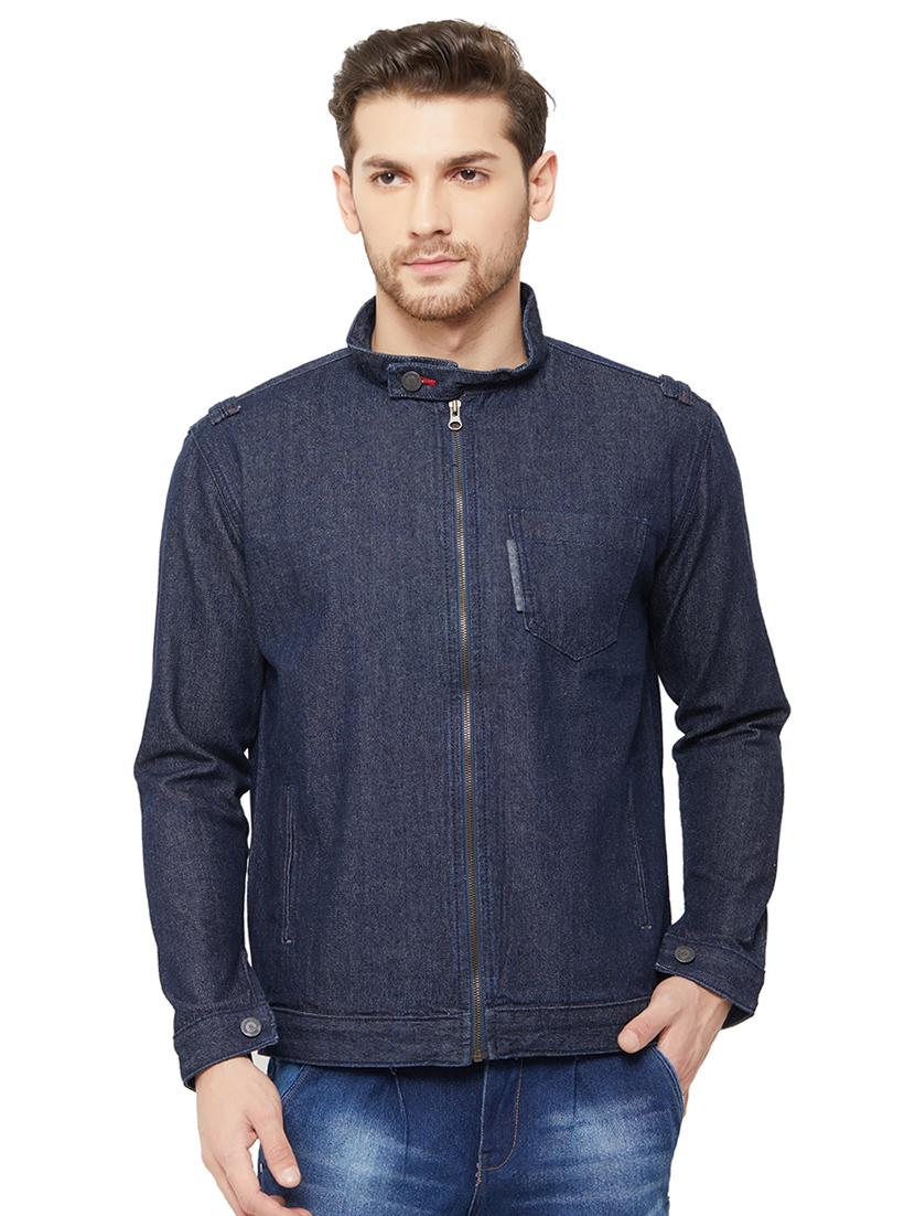 navy blue back printed denim jacket - 16932054 - Zoom Image - 1