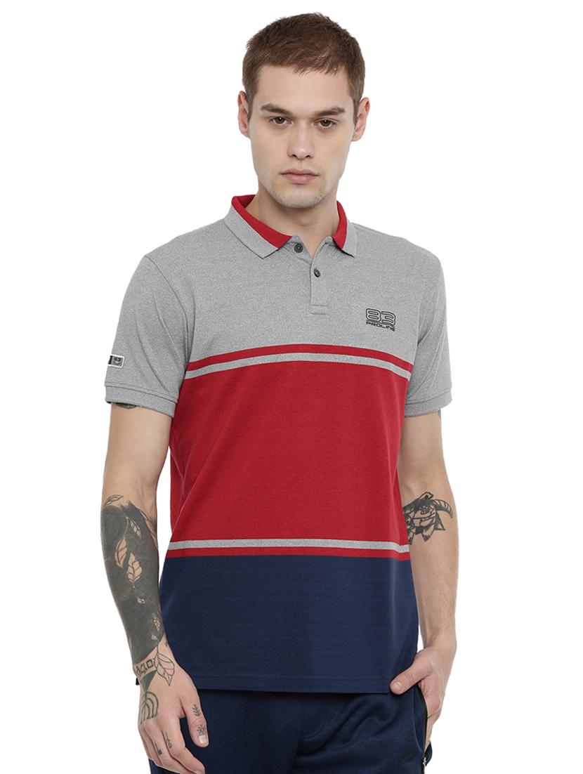 grey color block polo t-shirt - 16933446 - Zoom Image - 1