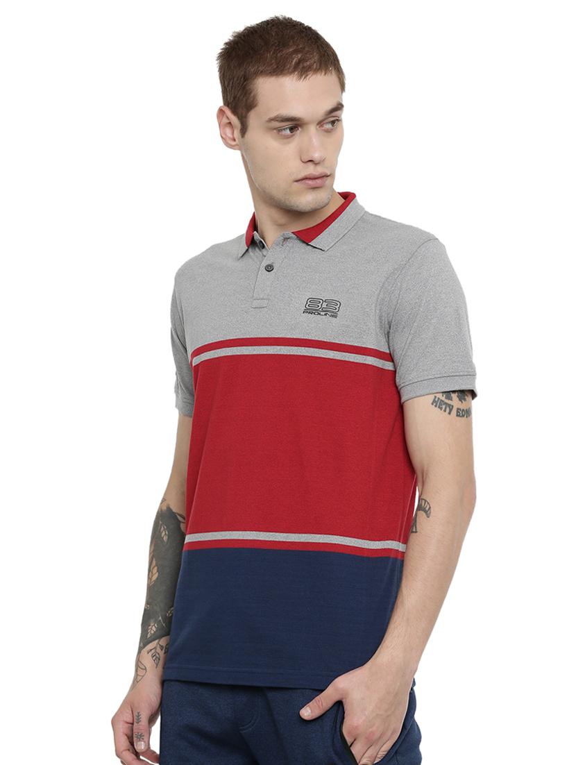 grey color block polo t-shirt - 16933446 - Zoom Image - 2