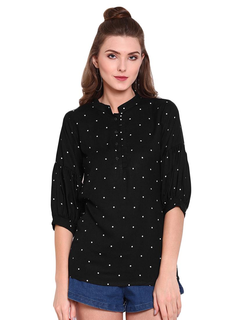 mandarin neck polka dot top - 16934159 - Zoom Image - 1