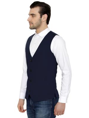 navy blue solid classic waist coat - 16934230 - Standard Image - 2