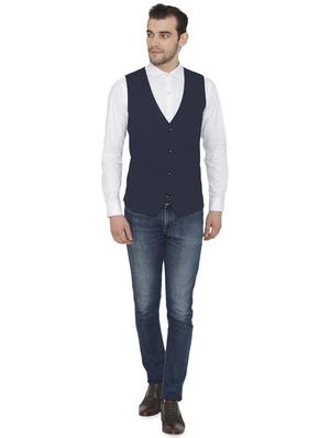 navy blue solid classic waist coat - 16934230 - Standard Image - 4