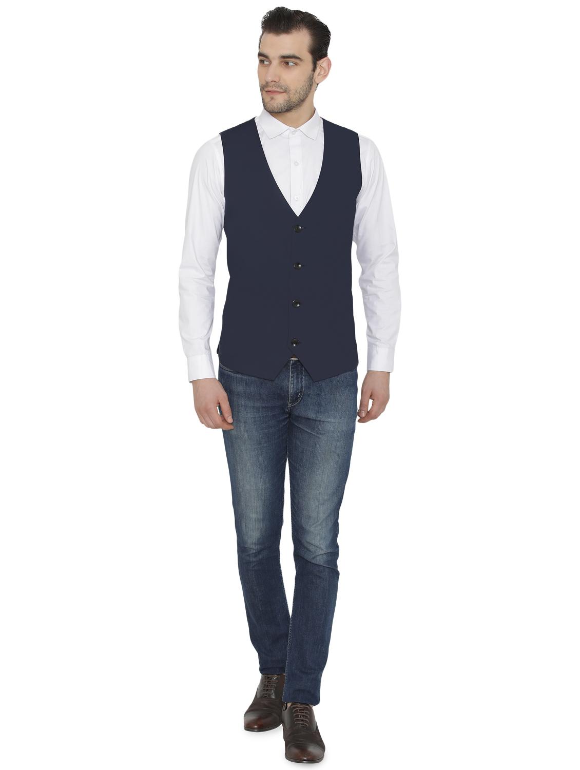 navy blue solid classic waist coat - 16934230 - Zoom Image - 4