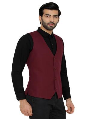 maroon solid classic waist coat - 16934231 - Standard Image - 2