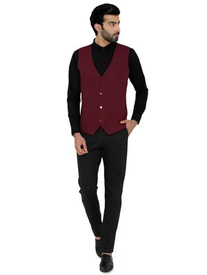 maroon solid classic waist coat - 16934231 - Standard Image - 4