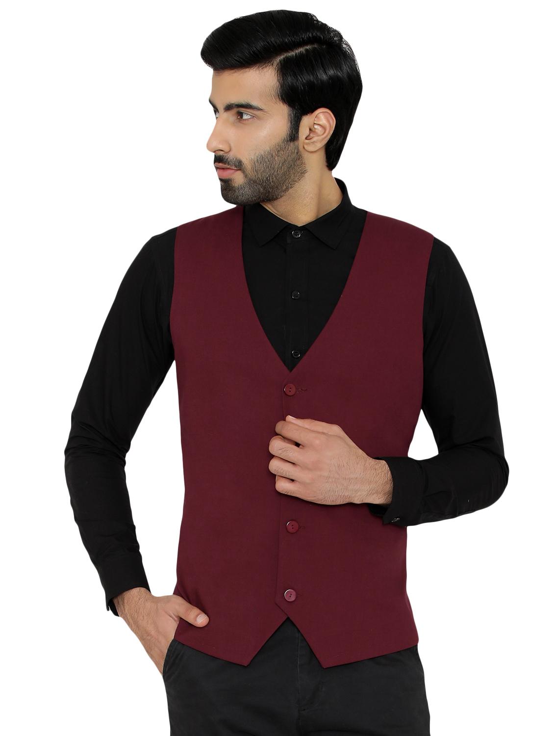 maroon solid classic waist coat - 16934231 - Zoom Image - 1