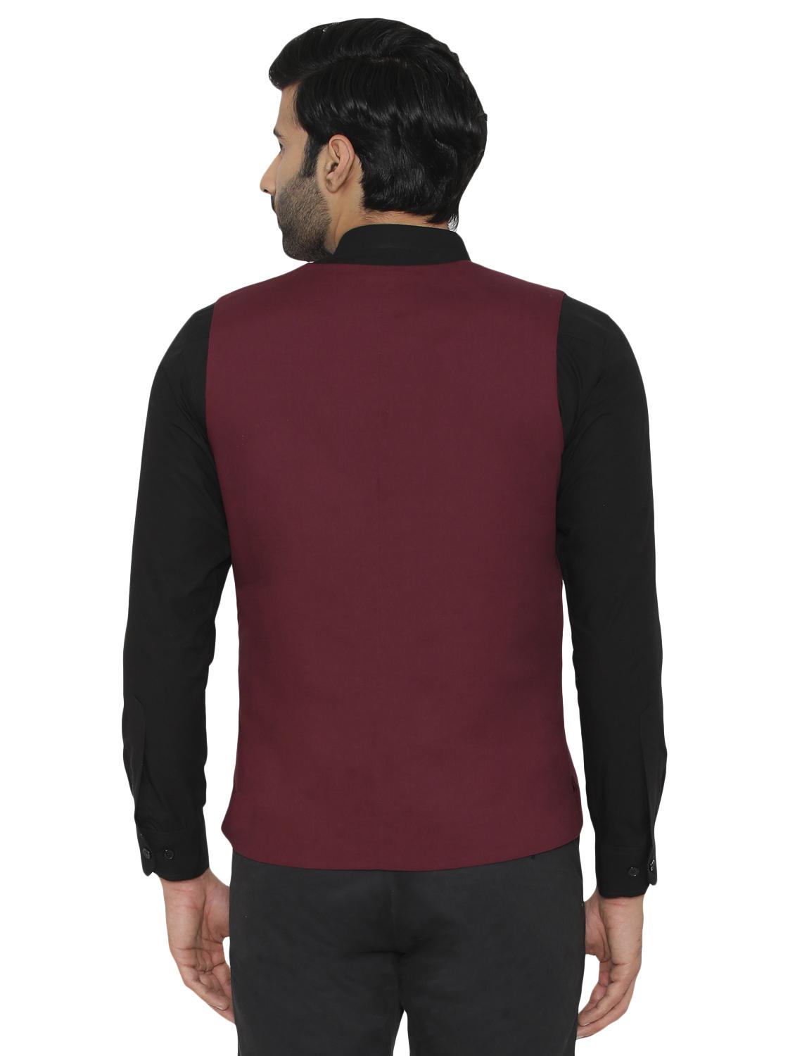 maroon solid classic waist coat - 16934231 - Zoom Image - 3
