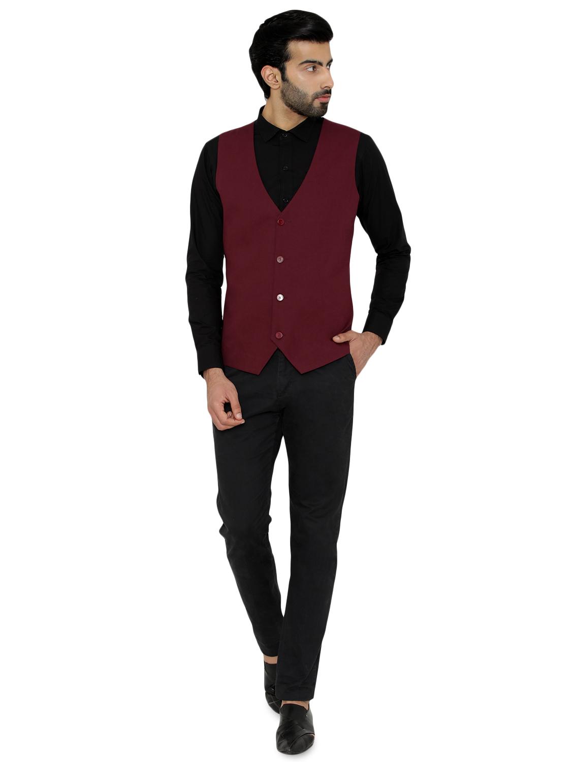 maroon solid classic waist coat - 16934231 - Zoom Image - 4
