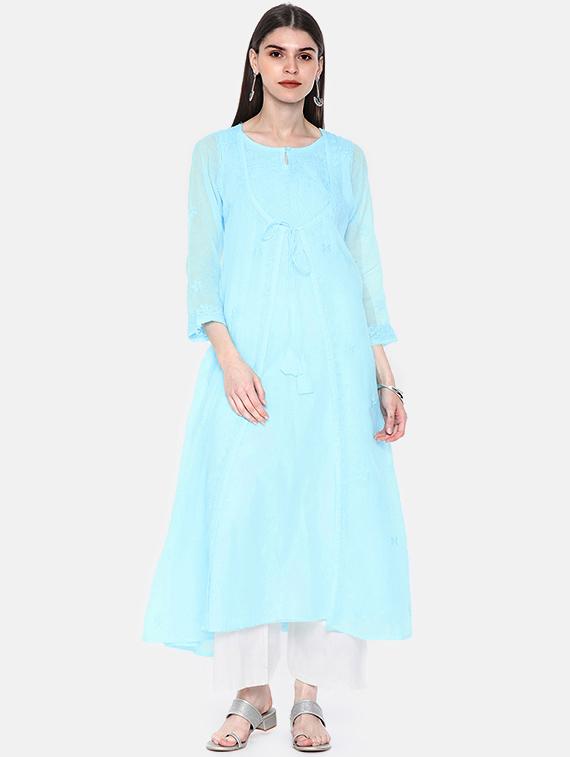 chikankari a-line kurta - 16935336 - Zoom Image - 1