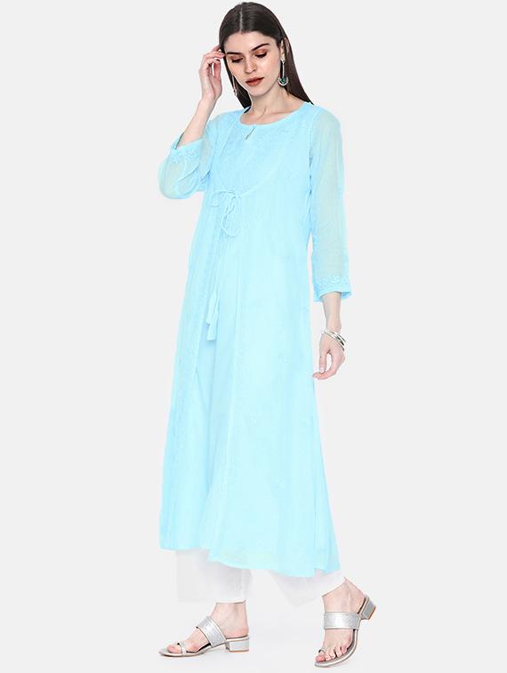 chikankari a-line kurta - 16935336 - Zoom Image - 2