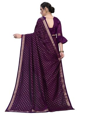 gold print printed saree with blouse - 16936031 - Standard Image - 2