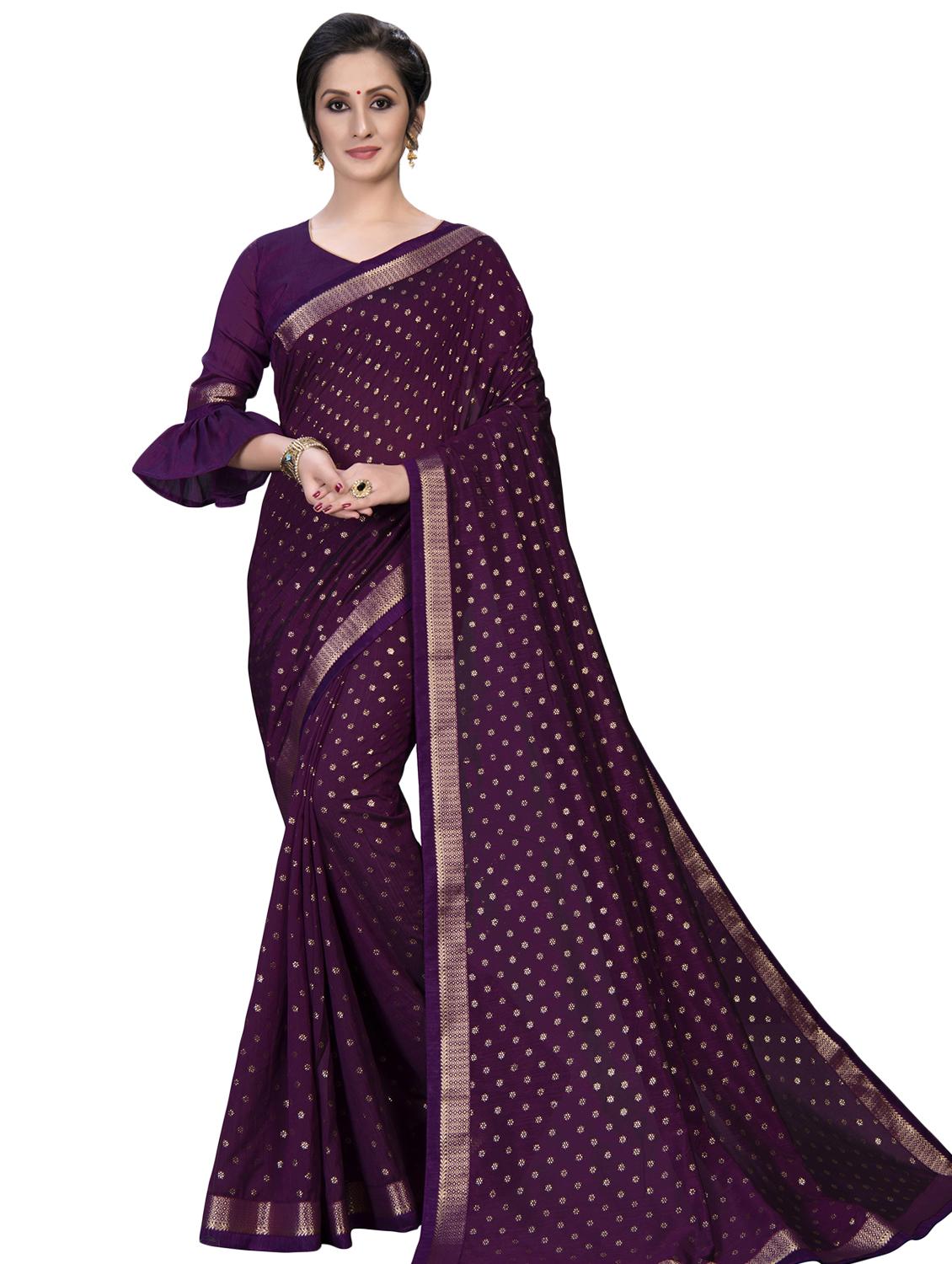 gold print printed saree with blouse - 16936031 - Zoom Image - 1