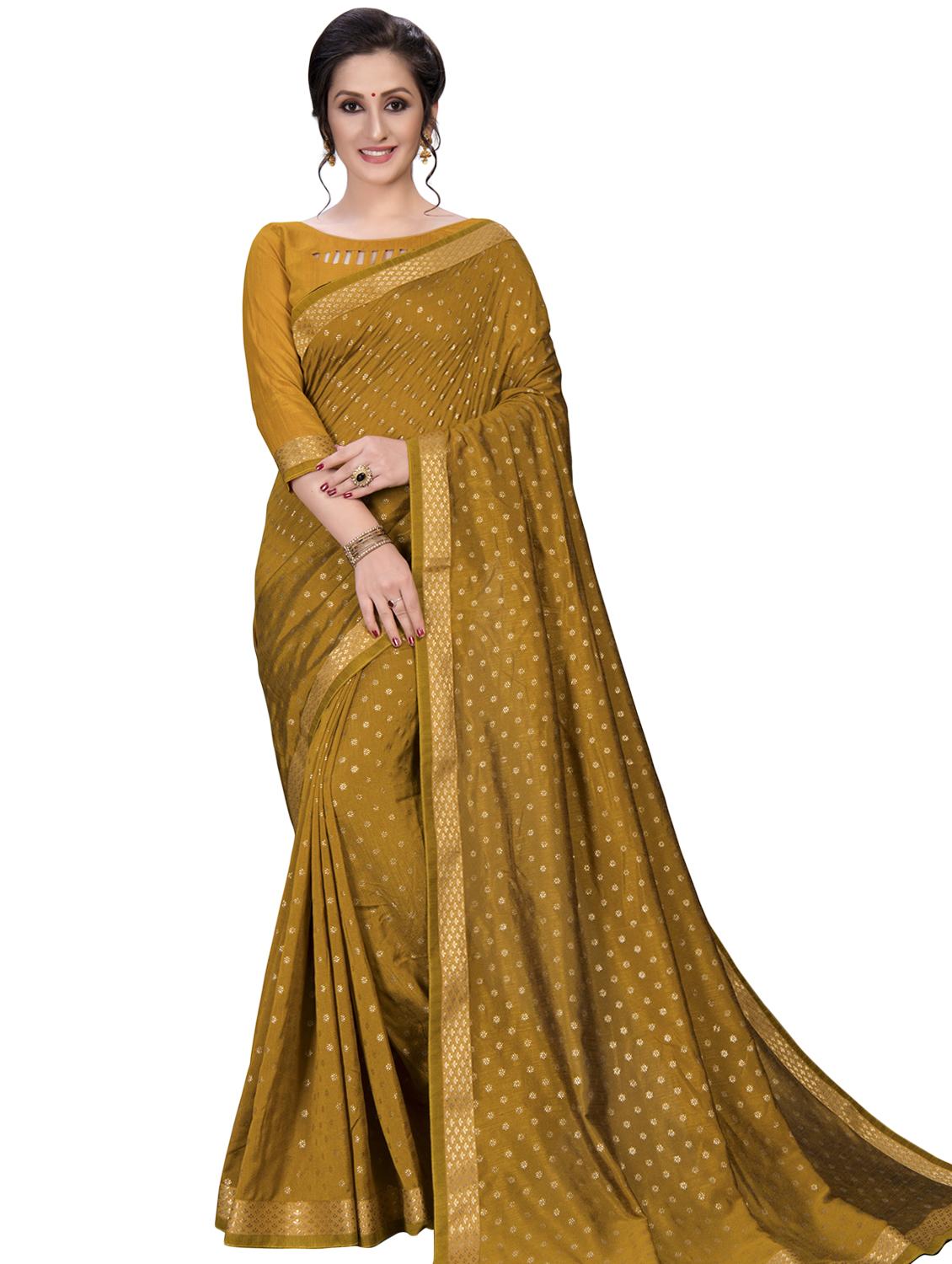 gold print printed saree with blouse - 16936033 - Zoom Image - 1