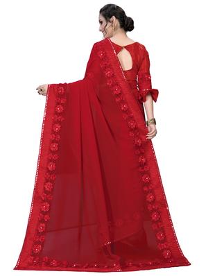 solid bordered saree with blouse - 16936047 - Standard Image - 2