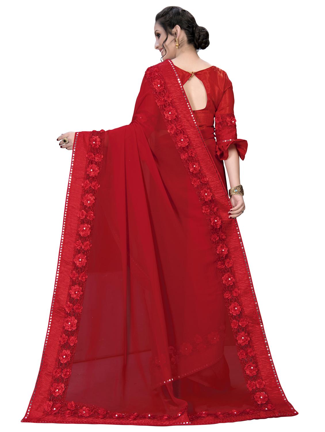 solid bordered saree with blouse - 16936047 - Zoom Image - 2