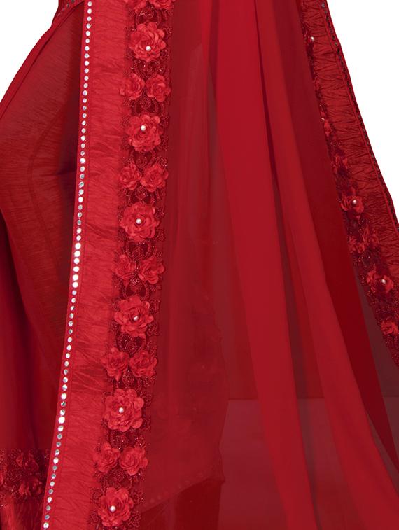 solid bordered saree with blouse - 16936047 - Zoom Image - 3